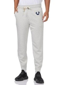 True Religion Mens Classic Logo Jogger Sweatpant, Oatmeal Heather, L