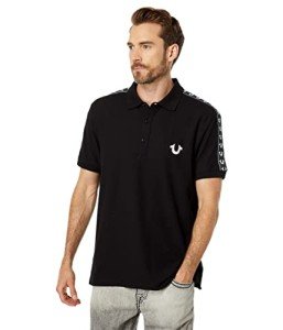 True Religion mens Damask Short Sleeve Polo Shirt, Jet Black, X-Large US