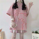 Tyadorw Women's Kawaii Aesthetic Shirt - Harajuku Japanese Streetwear Bear Graphic Tee Oversized T-Shirt (Pink, Small)