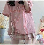 Tyadorw Women's Kawaii Aesthetic Shirt - Harajuku Japanese Streetwear Bear Graphic Tee Oversized T-Shirt (Pink, Small)