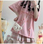 Tyadorw Women's Kawaii Aesthetic Shirt - Harajuku Japanese Streetwear Bear Graphic Tee Oversized T-Shirt (Pink, Small)