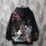 SHINsuke Men Women Y2K Hoodie Japanese Harajuku Hooded Sweatshirt Sakura Temple Korean Long Sleeve Thicken Fleece Loose Tops Pullover (Black,XL,X-Large)