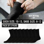 True Religion Mens Socks Crew Socks for Men Premium Athletic Men's Socks 8 Pairs Black, Shoe Size 8-12