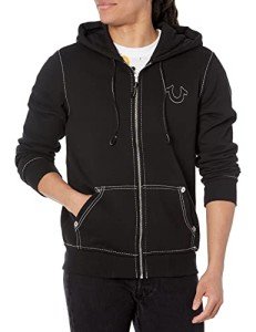 True Religion Men's Big T Zip Up Hoodie, Jet Black, Large