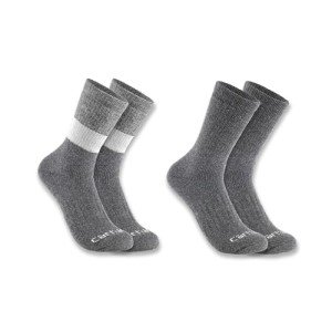 Carhartt Men's Midweight Synthetic-Wool Blend Colorblock Crew Sock 2 Pack, Grey Assorted, X-Large