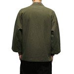 PRIJOUHE Men's Japanese Style Kimono Cardigan Jacket Cotton Blends Linen Seven Sleeves Solid Color Open Front Coat