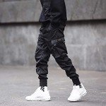Niepce Inc Streetwear Mens Techwear Jogger Pants with Straps (Black-1, Medium)