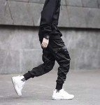 Niepce Inc Streetwear Mens Techwear Jogger Pants with Straps (Black-1, Medium)