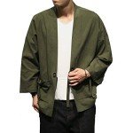 PRIJOUHE Men's Japanese Style Kimono Cardigan Jacket Cotton Blends Linen Seven Sleeves Solid Color Open Front Coat