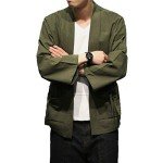 PRIJOUHE Men's Japanese Style Kimono Cardigan Jacket Cotton Blends Linen Seven Sleeves Solid Color Open Front Coat