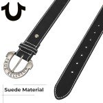 True Religion Belts for Women Womens Belts for Jeans Black Belt Engraved Horseshoe Buckle