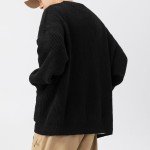 POHADON Mens Cardigan Sweater Button Down Long Sleeve V Neck Cable Knit Sweaters Japanese Streetwear Grunge Clothes (Black,M)