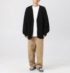 POHADON Mens Cardigan Sweater Button Down Long Sleeve V Neck Cable Knit Sweaters Japanese Streetwear Grunge Clothes (Black,M)
