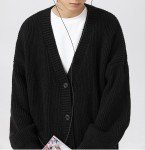 POHADON Mens Cardigan Sweater Button Down Long Sleeve V Neck Cable Knit Sweaters Japanese Streetwear Grunge Clothes (Black,M)