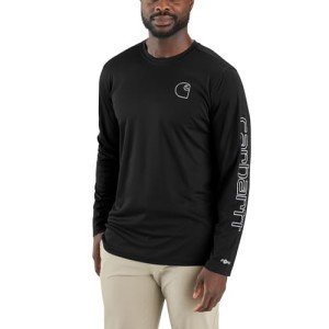 Carhartt Men's Force Sun Defender Lightweight Long-Sleeve Logo Graphic T-Shirt, Black