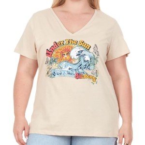 Billabong Plus Size T Shirts for Women - V Neck Oversized Womens Graphic Tees (XL-4X) Oatmeal Heather