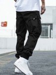 ZAFUL Men's Streetwear Cargo Pants with Flap Pockets & Drawstring Elastic Waist - Casual & Techwear Joggers A-Black