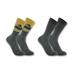 Carhartt Men's Midweight Synthetic-Wool Blend Mountain Crew Sock 2 Pack, ASST02 Khaki, X-Large