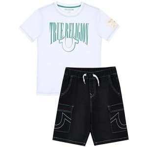 True Religion Boys Short Sets for Kids | Boys Jean Shorts and Tee Shirt Clothing Set