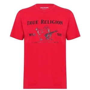 True Religion Men's Short Sleeve Metallic Buddha Tee, True RED, L