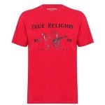 True Religion Men's Short Sleeve Metallic Buddha Tee, True RED, L