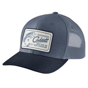 Carhartt Men's Canvas Mesh-Back Fish Patch Cap, Bluestone