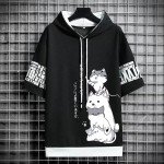 Men Women Y2K Hoodie T-Shirt, Japanese Kawaii Cute Anime Short Sleeve Aesthetic Top Tshirts Streetwear Summer (Black,XL,X-Large)