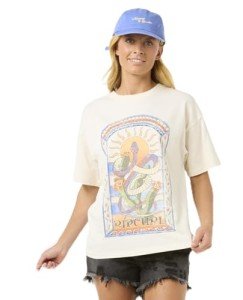 Rip Curl Women's Oversized Heritage Fit Short Sleeve Crew T-Shirt, Bone Luz Solar