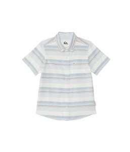 Quiksilver Boy's Strip Classic Button Up Woven Top Youth, Blue Fog Oxford Stripe Ss 241
