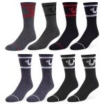 True Religion Mens Socks Crew Socks for Men Premium Athletic Men's Socks 8 Pairs Black/Grey, Shoe Size 8-12