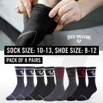 True Religion Mens Socks Crew Socks for Men Premium Athletic Men's Socks 8 Pairs Black/Grey, Shoe Size 8-12