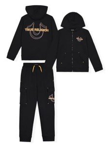True Religion Boys Sweatshirts and Sweatpants for Kids 2 Piece Clothing Set Fleece Hoodie and Jogger Pants (US, Numeric, 12, Regular, Black)