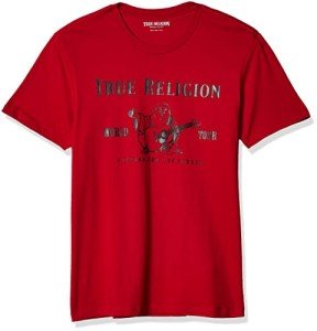 True Religion Men's Short Sleeve Metallic Buddha Tee, True RED, S