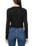 True Religion Women's Western Logo LS Rib Baby TEE​, Jet Black