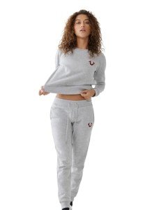 True Religion Women's Heritage Buddha Pullover, Heather Grey, Large