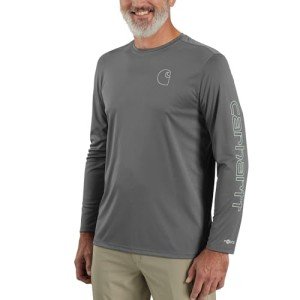 Carhartt Men's Force Sun Defender Lightweight Long-Sleeve Logo Graphic T-Shirt, Steel
