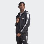 Adidas Men's Black Fleece 3-Stripes Zip Hoodie