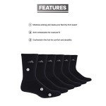 adidas Women's Athletic Cushioned Crew Socks with Arch Support, 6-Pack, Durable, Moisture-Wicking, Black/Aluminum 2, Medium
