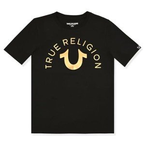 True Religion Boys Tee Shirts Short Sleeve Cotton T-Shirt for Boys Graphic Tees Black-Gold