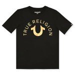 True Religion Boys Tee Shirts Short Sleeve Cotton T-Shirt for Boys Graphic Tees Black-Gold