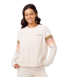 Rip Curl Women's High Tide Surf Raglan Pullover Crew Sweatshirt, Oatmeal Marle