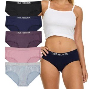 True Religion Hipster Panties for Women, 5 Pack Cotton Stretch Hipster Underwear
