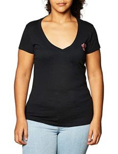 True Religion Women's V-Neck Buddha Logo Tee, Black, S