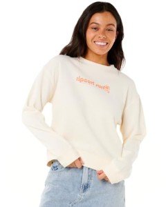 Rip Curl Women's Long Sleeve, Relaxed Fit Crewneck Casual Pullover Crew Sweatshirt, Bone Neon Isles