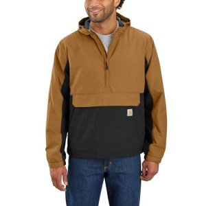 Carhartt Men's Rain Defender® Loose Fit Lightweight Packable Anorak, Carhartt Brown/Black, Medium
