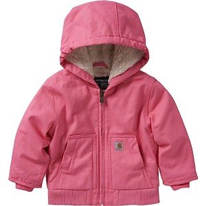 Carhartt Baby Girls Sherpa-Lined Hooded Canvas Zip-Up Jacket, Pink Lemonade, Toddler 2T