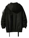 Nutriangee Mens Hip Hop Streetwear Windbreaker Jacket Lightweight Hooded Casual Outdoor Bomber with Ribbons Coat 01 Black Medium