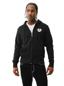 True Religion Men's Zip Up Hoodie, Jet Black, Large