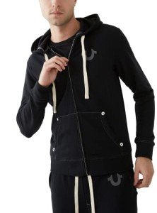 True Religion Men's Black Buddha Logo Zip Hoodie
