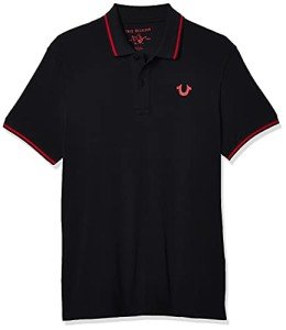 True Religion Men's Polo - Black with Red Piping